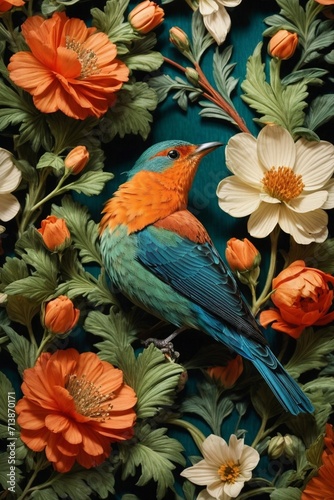 Colorful Garden Reverie Generative AI's Bird and flowers Harmony Unveiled
