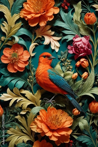 Colorful Garden Reverie Generative AI's Bird and flowers Harmony Unveiled