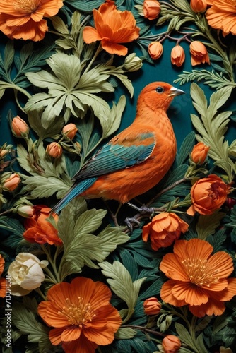 Colorful Garden Reverie Generative AI's Bird and flowers Harmony Unveiled