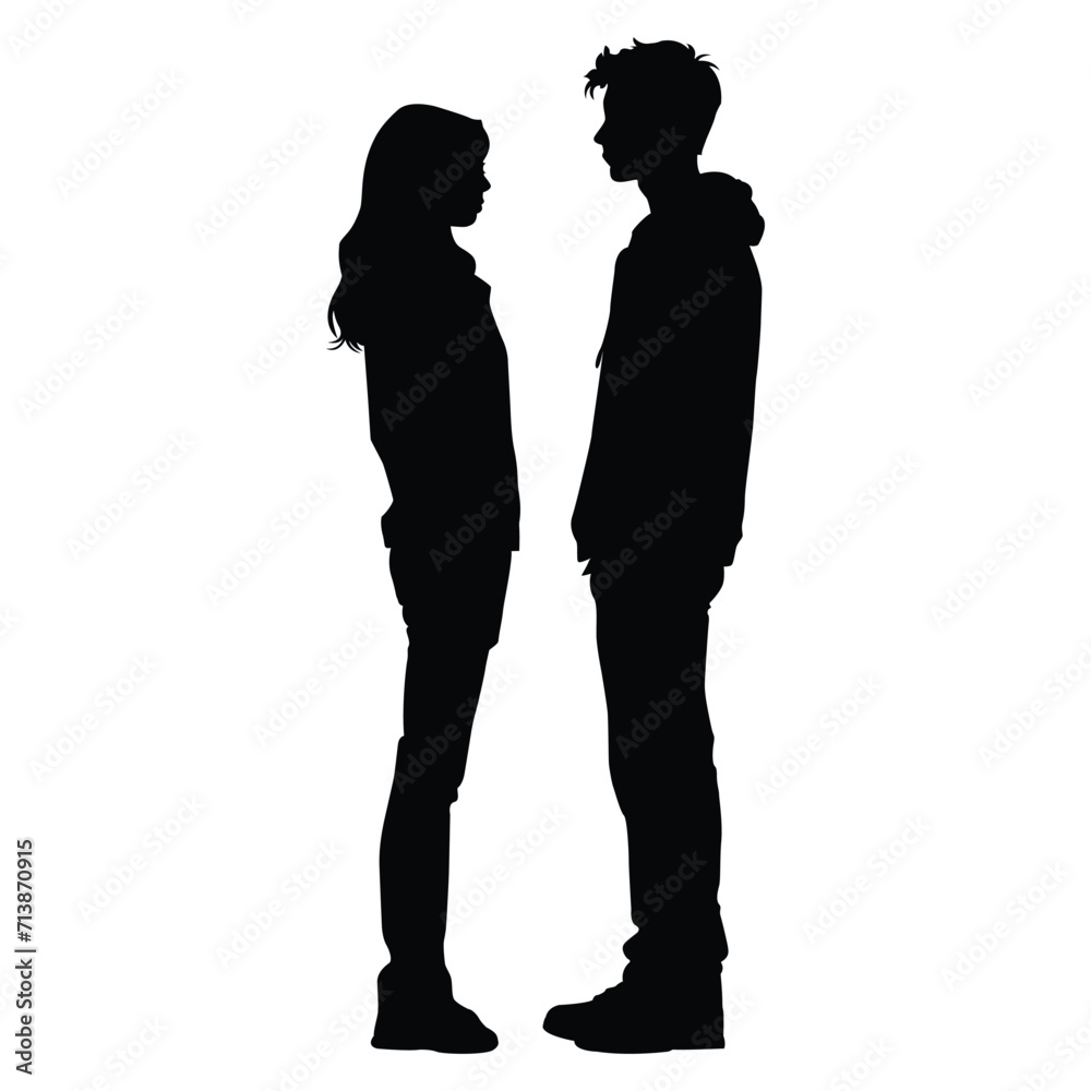 silhouette of young men and women standing facing