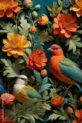 Colorful Garden Reverie Generative AI's Bird and flowers Harmony Unveiled