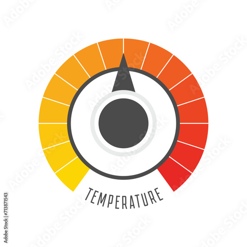 Round temperature gauge. Colored measuring semicircle scale. Template of circle barometer or indicator.