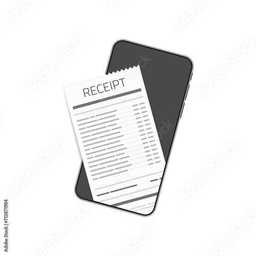 Receipt bill on smartphone screen. Billing check online, bills checking or paycheck receipts mobile notification.