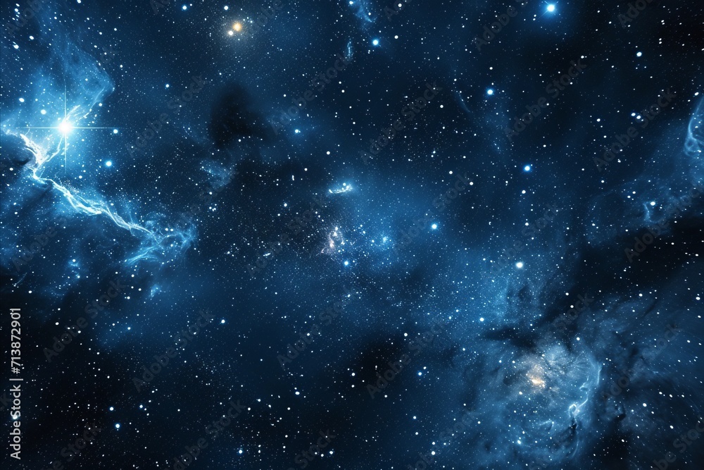 Twinkling stars and cosmic clouds strewn across a dark blue night sky. Twinkling stars and cosmic clouds strewn across a dark blue night sky.