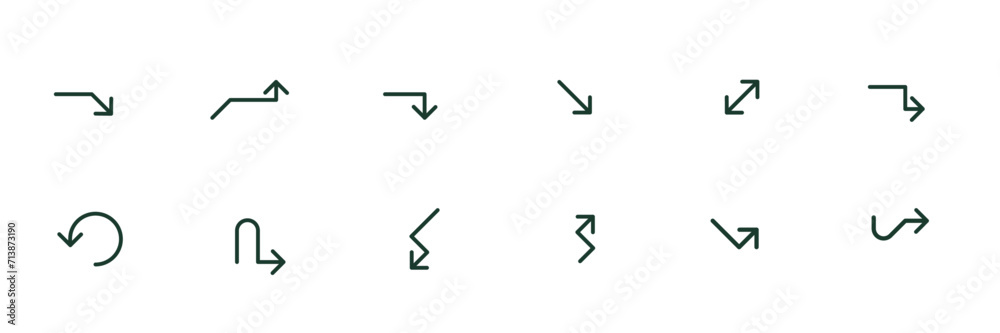 Arrow set icon. Minimalist,simple design, 12 set collection. Line. Vector illustration - obrazy, fototapety, plakaty 