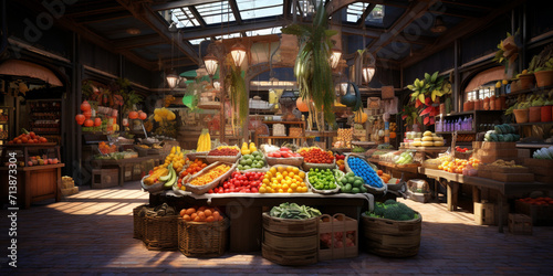 Fresh fruit market, Freshness of nature bounty healthy eating organic vegetables ripe fruits.