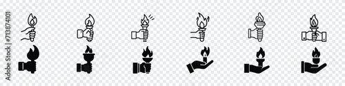 hand with flaming torch icon, hand holding torch icon, hand holding Flaming torch concept sports or freedom logo, Hand Hold Fire Torch Icon