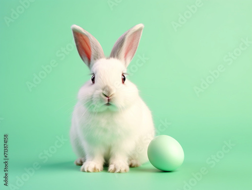 Cute Easter bunny sitting with easter eggs on isolated background - ai generative © NAVIN