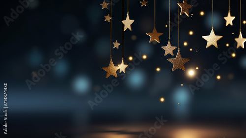 Ramadan Kareem greeting card - crescent and mosque silhouette  hanging stars
