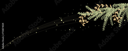 Vector art deco luxury flower, leaves line pattern, golden background. Golden botany banner. Japanese style Hand drawn vector. Line art style design. Hand drawn florals for packaging,coveand wall arts