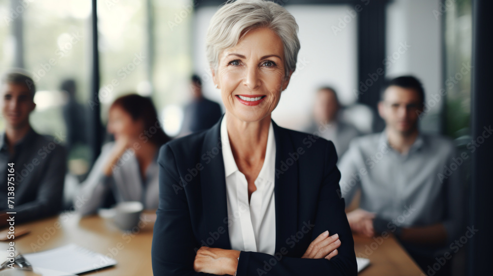 An experienced woman confidently leading a boardroom meeting. An experienced woman confidently leading a boardroom meeting.