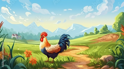 Country chicken in the field