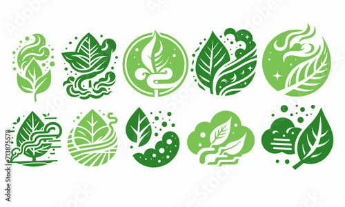 Icon set logo of green leaf in vector format 