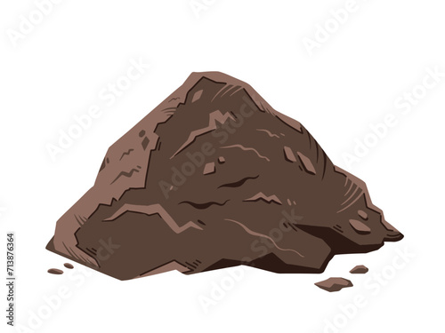 Pile of dark brown soil, ground, or dirt. Gardening and earth themed vector illustration isolated on horizontal ratio plain white background. Simple flat cartoon art styled drawing.
