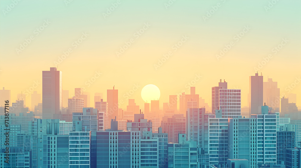 Beautiful Sunset over Cityscape Illustration