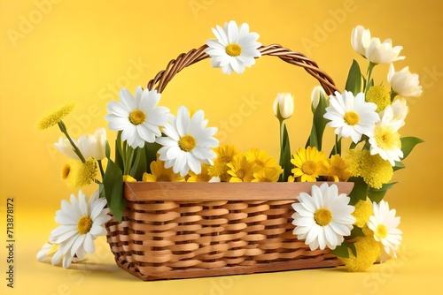 daisies in basket  spring season