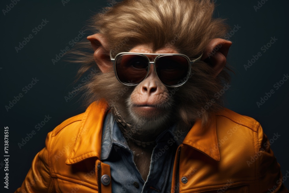 Hipster Monkey in Orange Jacket and Sunglasses Hipster Monkey in Orange Jacket and Sunglasses