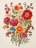 Heirloom Floral Embroidery: Vintage Art Print with Farmhouse Design