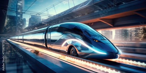 Futuristic High-Speed Train in Urban Landscape