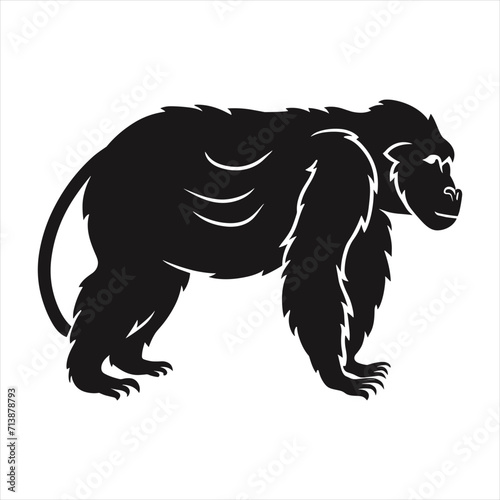 black silhouette of a  Apes with thick outline side view isolated