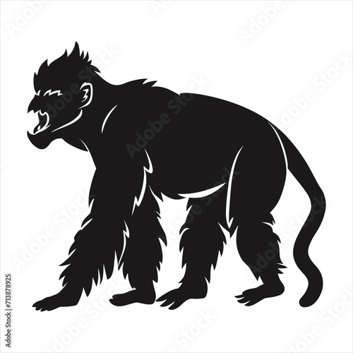 black silhouette of a Apes with thick outline side view isolated