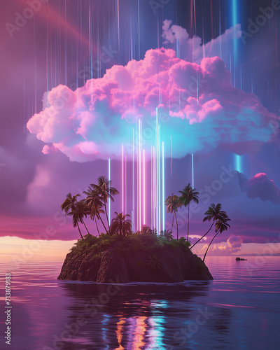 Celestial Lightfall on Secluded Isle Ai generated photo