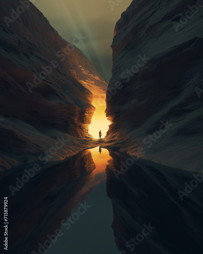 Silhouette of Solace at Canyon's End Ai generated