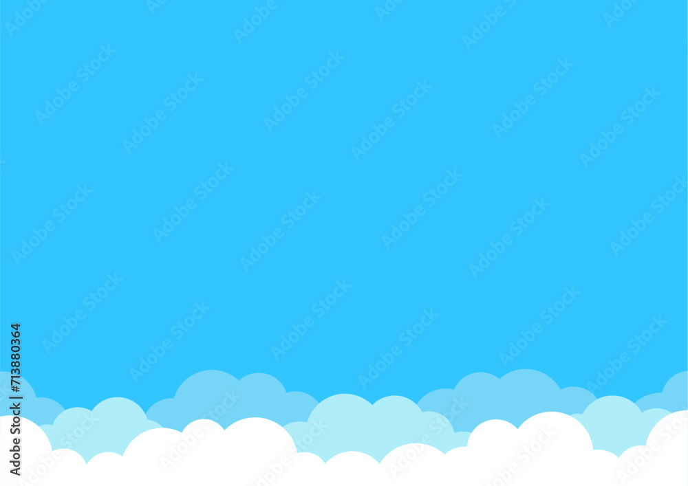 雲と青空の背景素材 水色　A判横