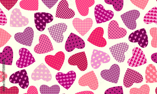 Φωτογραφία Seamless pattern of simple red hearts isolated on white for wrapping paper or fabric