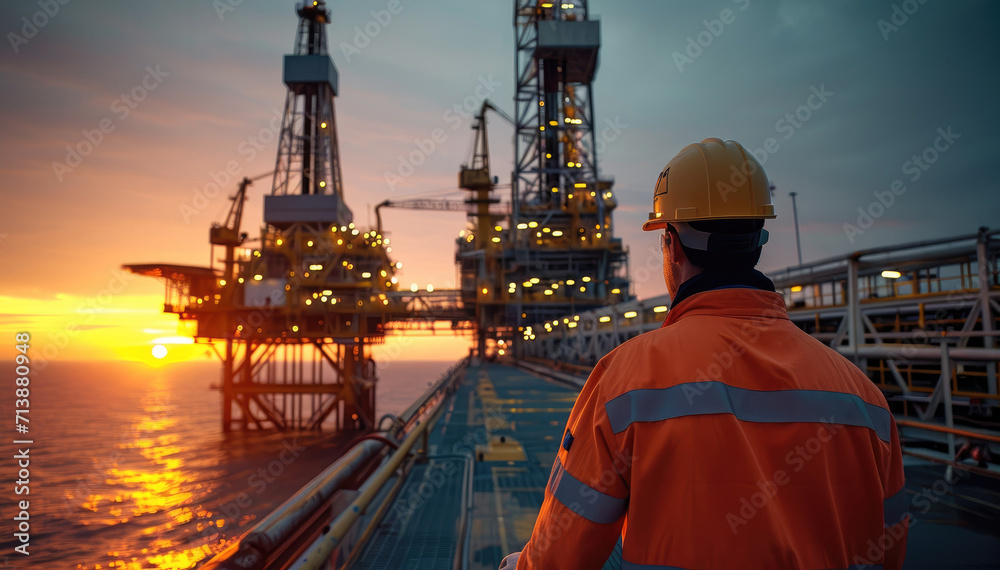 Stationary or technical engineer at work, A petroleum engineer inspecting an oil rig. Generative AI. Stationary or technical engineer at work, A petroleum engineer inspecting an oil rig. Generative AI.