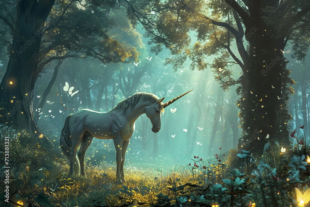 A unicorn and a fairy sharing a moment of friendship, an otherworldly ...
