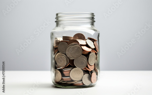 Swear Jar Challenge Concept Glass Jar Filled with Coins Simple Background Money Jar