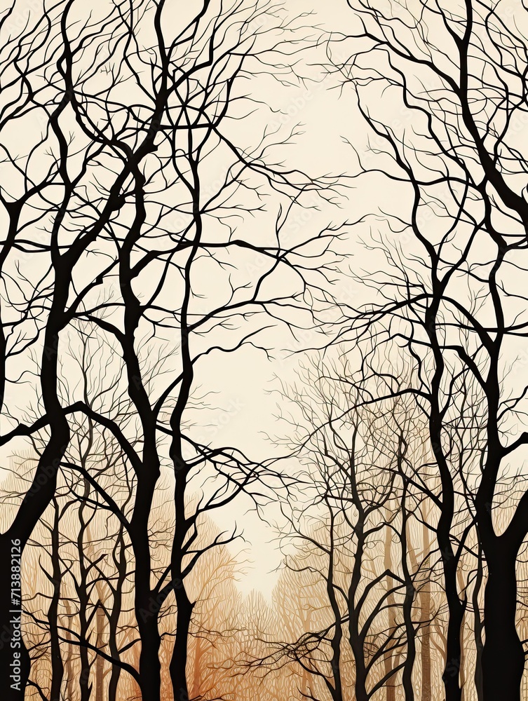 Obraz premium Modern Arboreal Silhouettes: Vintage Art Print of Exquisite Tree Line Design