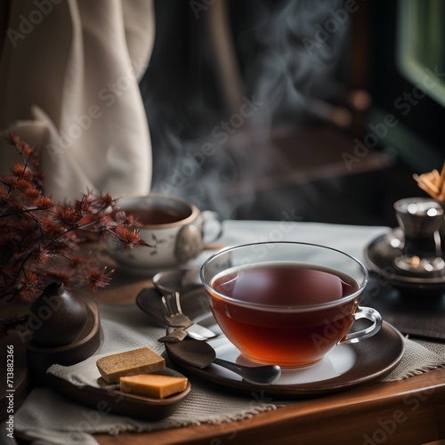 illustration background of hot tea on the table
