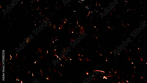 Mixed orange and red spark of burning bonfire in a dark night (3D Rendering)