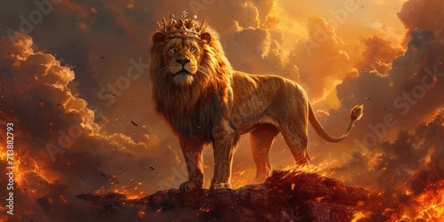 Vászonkép Lion with a King crown. Jesus, the Lion