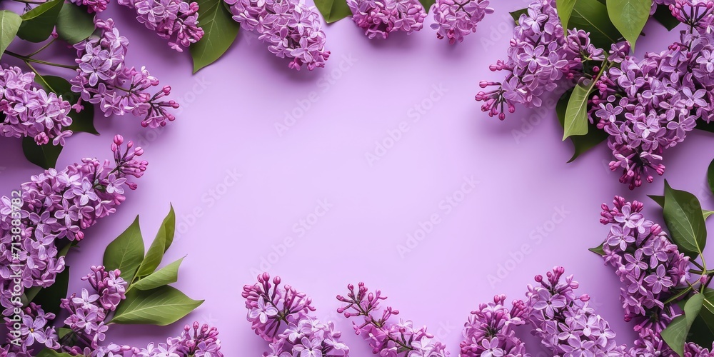 Lilac flowers in circle on the light violet background