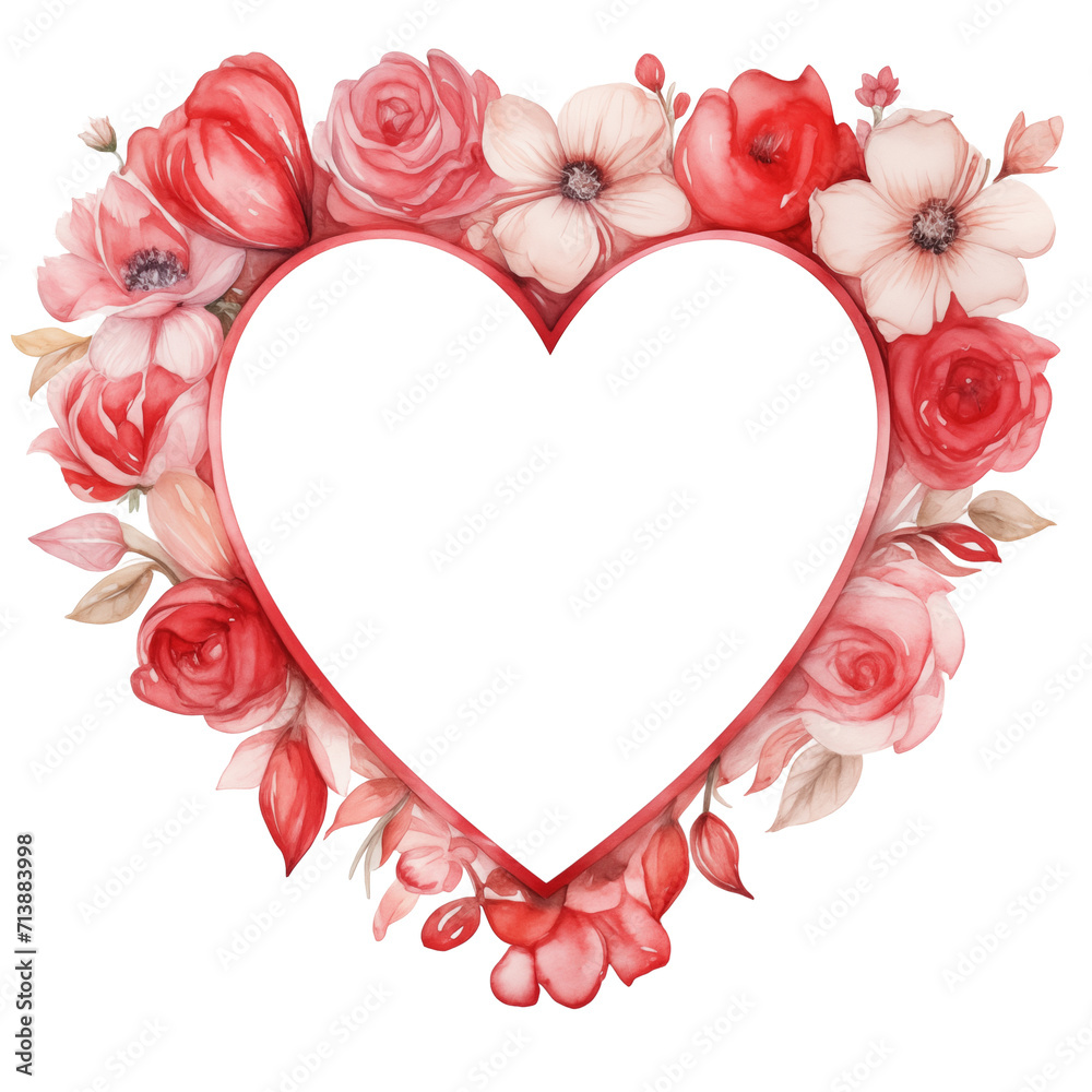 Watercolor style heart frame with flowers. Transparent background. Watercolor style heart frame with flowers. Transparent background.