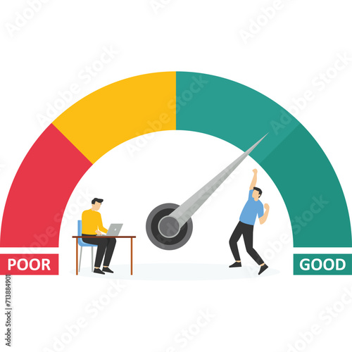Businessman point to performance chart, good work performance, customers give good ratings, good jobs, Vector illustration design concept in flat style

