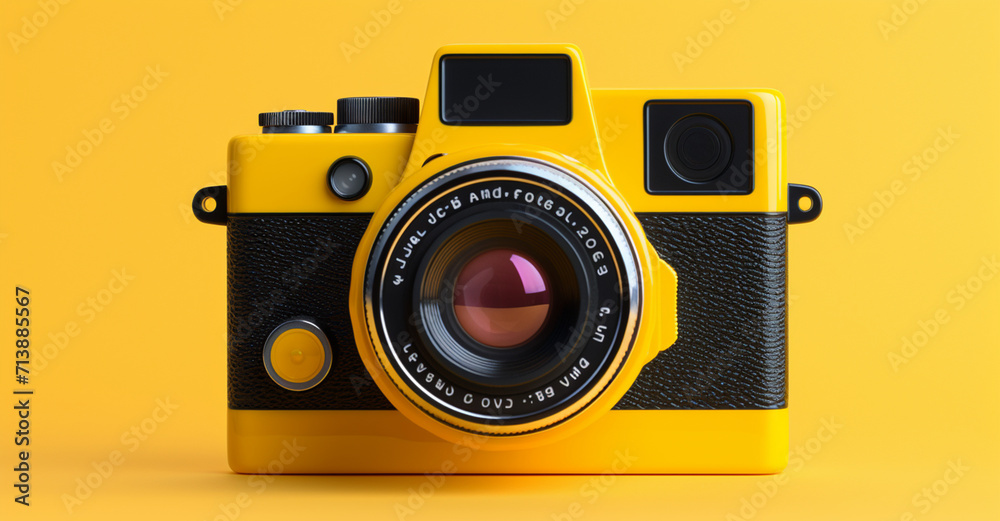 Yellow 3d Illustration Retro Camera Capturing Vintage Memories Background. 