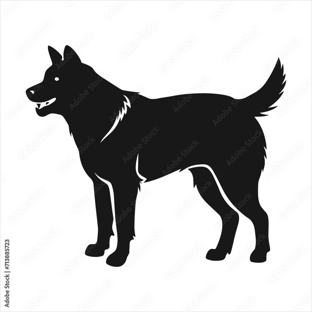 black silhouette of a  dog with thick outline side view isolated