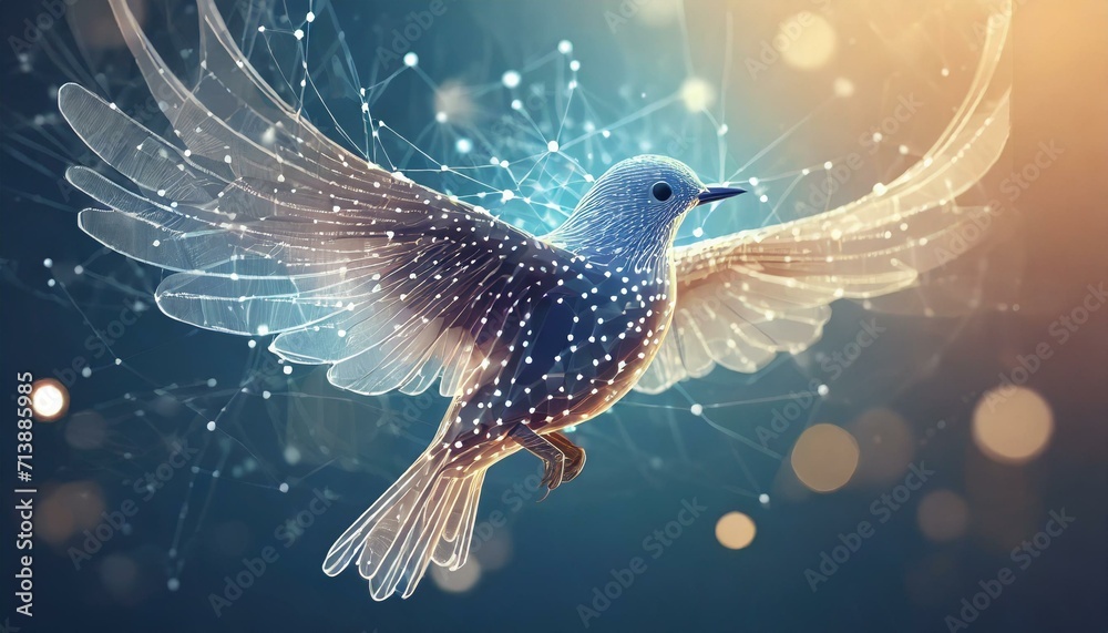dove in flight Graphic Digital bird flying connection technology concept - obrazy, fototapety, plakaty 