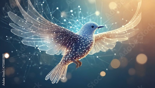 Tableau sur toile dove in flight Graphic Digital bird flying connection technology concept