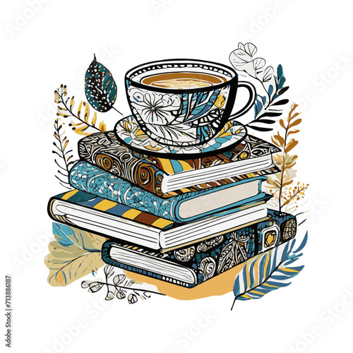 Pile of books, each cover decorated with intricate tribal designs and nature motifs
