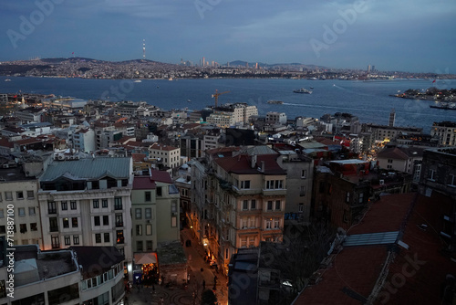 istanbul aerial cityscape at sunset from galata tower marmora Sea