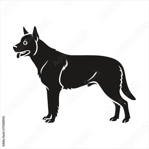 black silhouette of a  Australian Cattle Dog with thick outline side view isolated