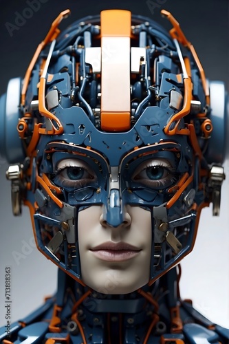 Cross-section of an AI robot's head. Generative AI.