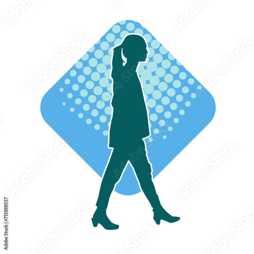 Silhouette of a secretary or female office worker wearing formal business suit.