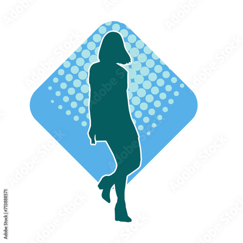 Silhouette of a secretary or female office worker wearing formal business suit.