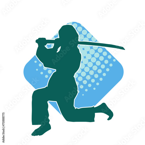 Silhouette of a female fighter in action pose carrying sword weapon.